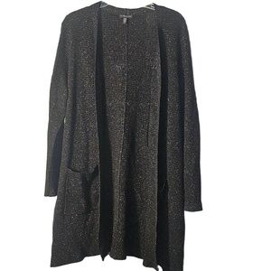 Eileen Fisher Woman Black Metallic Extra Fine Merino Wool Blend Open Cardigan 1X